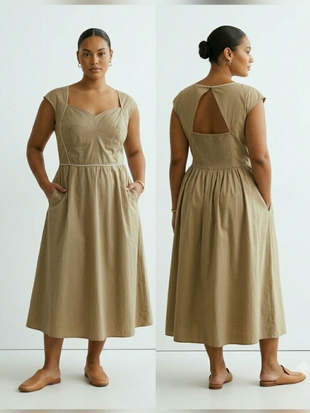 Retro Sundress Rockabilly 50s Midi Cotton Pockets Sweetheart Swing Fit Flare 3X